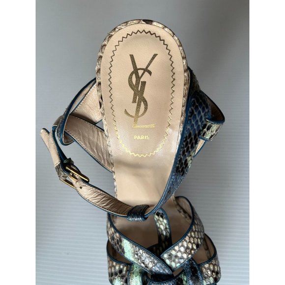 YSL Blue Leather Reptile Embossed Platform Sandals, Size 40 (IT), 10 (US) - Picture 11 of 11